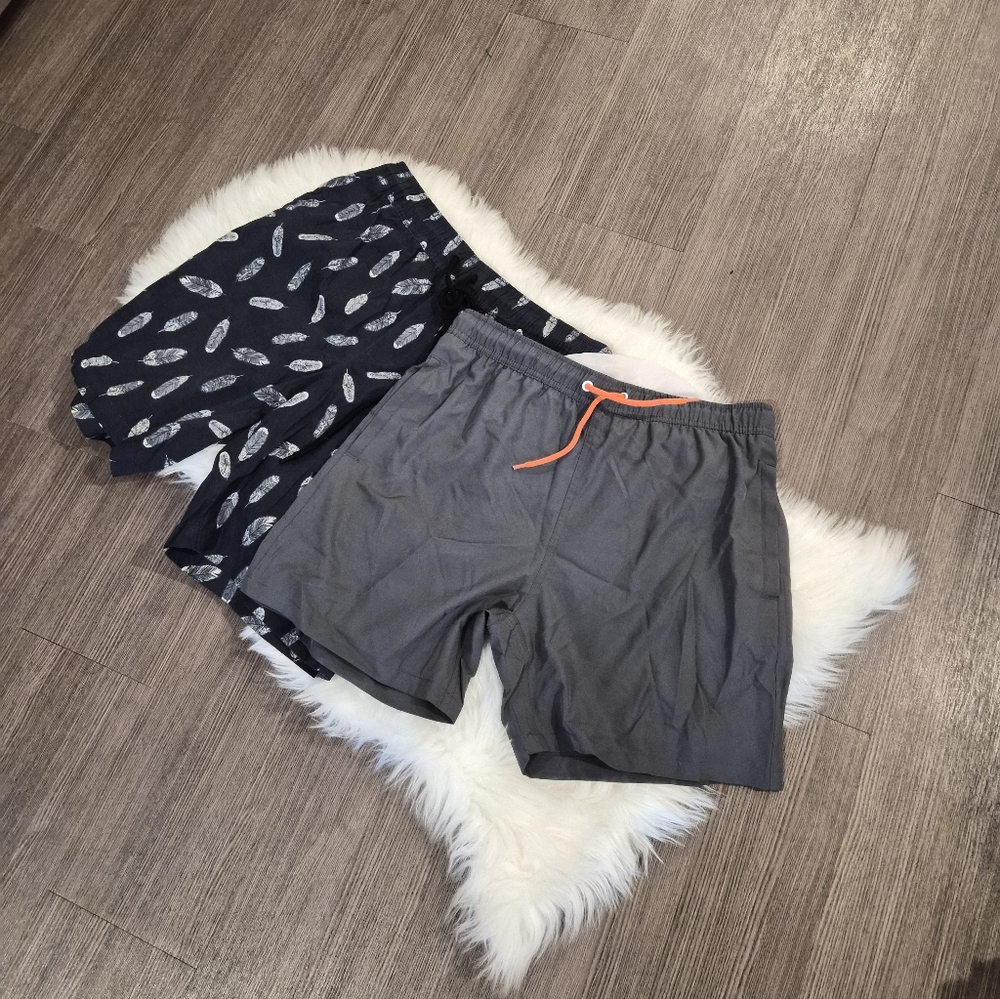 Goodthreads Black Swim Trunks with White Lining and Print